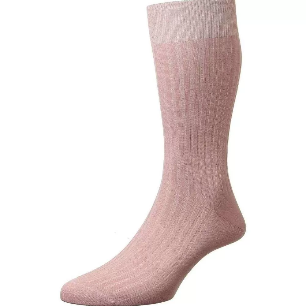 Pantherella Men's Socks^Pink Danvers Rib Cotton Lisle Socks