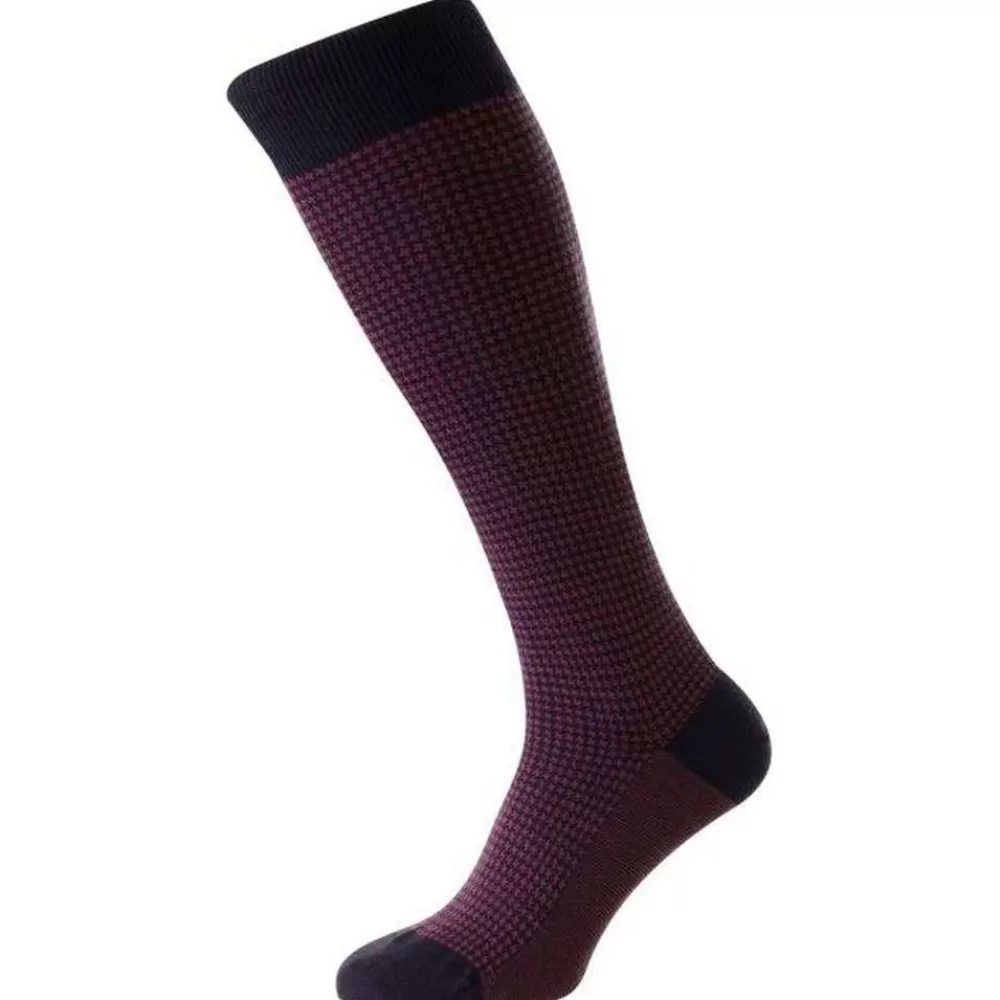 Pantherella Men's Socks^Purple Highbury Houndstooth Merino Royale Over The Calf Socks
