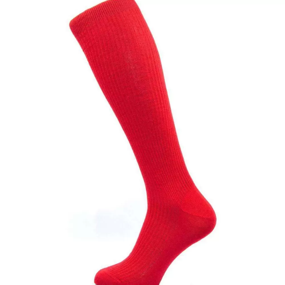 Pantherella Men's Socks^Red Naish Rib Over The Calf Merino Wool Socks