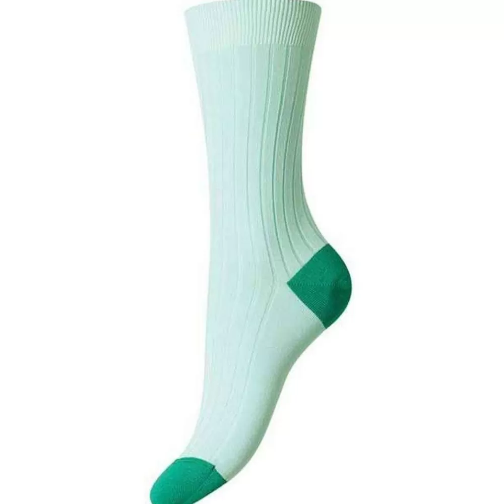 Pantherella Women's Socks^Turquoise Jasmine Contrast Heel And Toe Fil D'Ecosse Cotton Socks