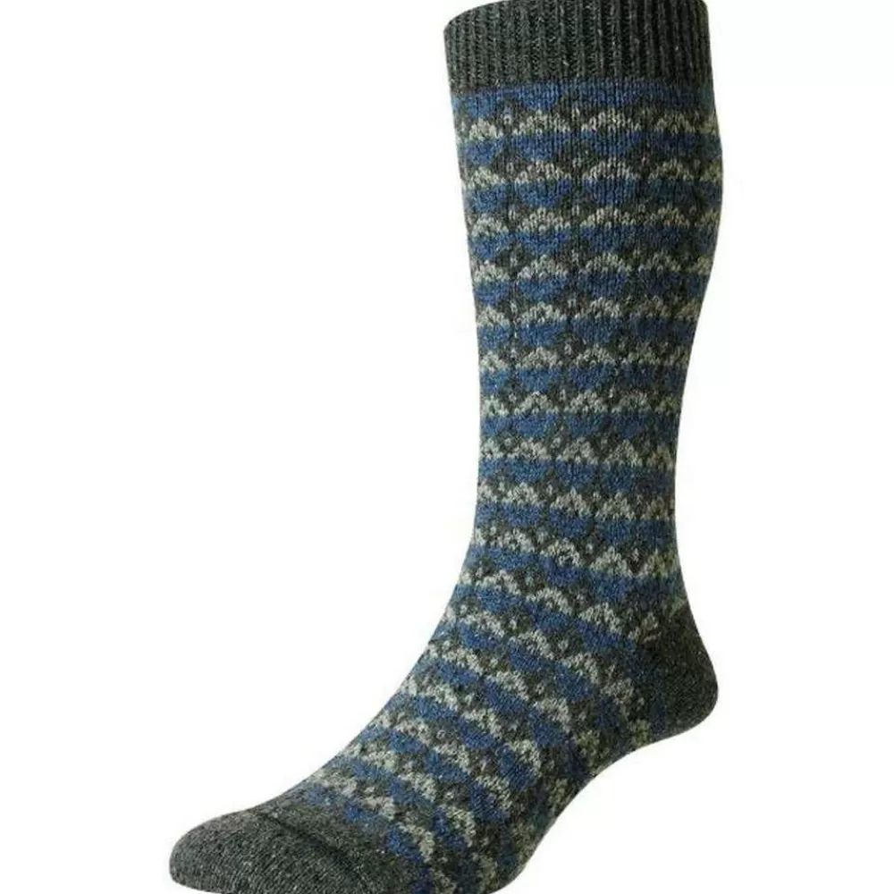 Scott Nichol Men's Socks^Grey Rydal Merino Wool New Fair Isle Socks