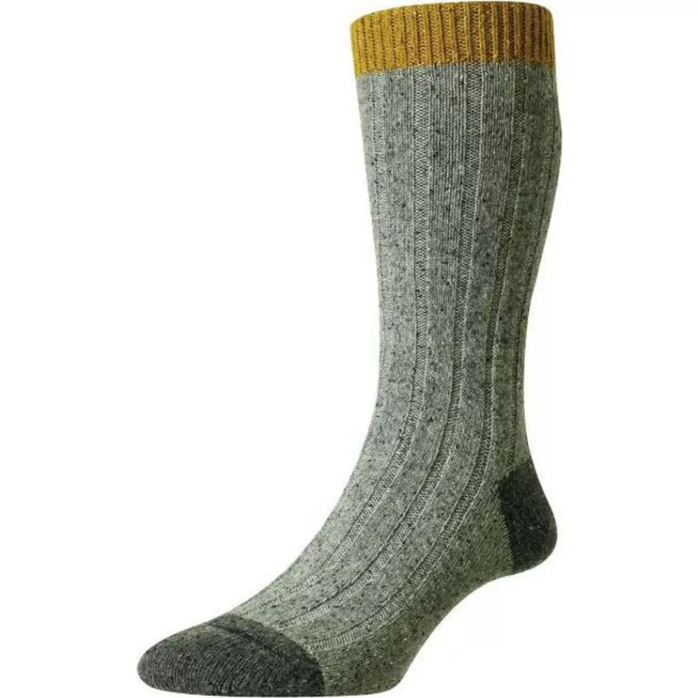 Scott Nichol Men's Socks^Grey Thornham Merino And Silk Rib Contrast Heel And Toe Socks