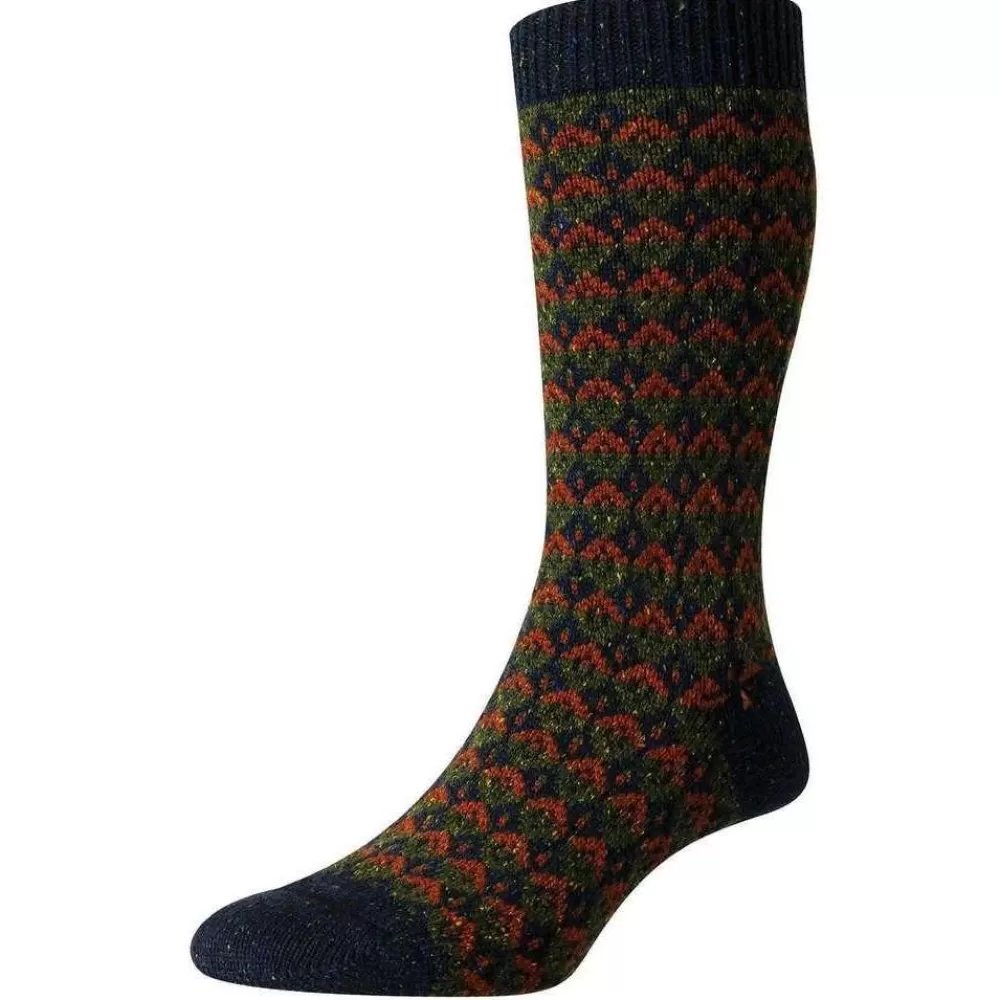 Scott Nichol Men's Socks^Navy Rydal Merino Wool New Fair Isle Socks
